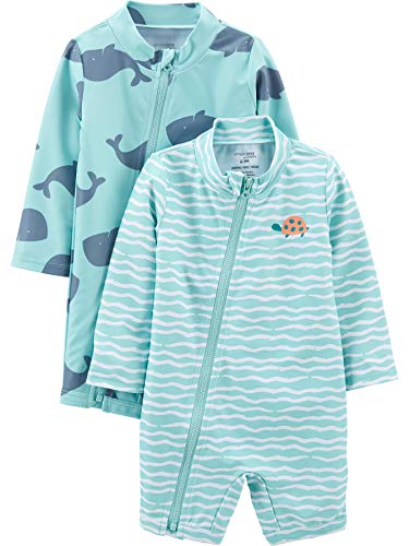 Simple Joys by Carter's Baby Boys' 1-Piece Zip Rashguards, Pack of 2, Turtle/Whale, 3-6 Months