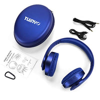 TUINYO Bluetooth Headphones Wireless, Over Ear Stereo Wireless Headset 40H Playtime with deep bass, Soft Memory-Protein Earmuffs, Built-in Mic Wired Mode PC/Cell Phones/TV-Dark Blue