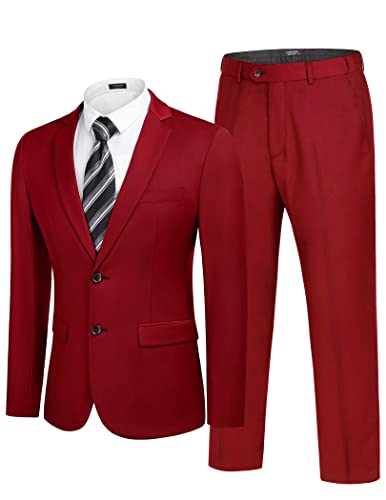 COOFANDY Men's 2 Piece Suits Slim Fit 2 Button Dress Suits Tuxedo Jacket Blazer Suit for Wedding Dinner Prom Red