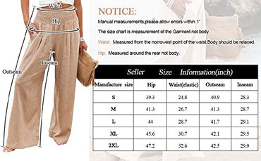 Vansha Women Summer High Waisted Cotton Linen Palazzo Pants Wide Leg Long Lounge Pant Trousers with Pocket Khaki S