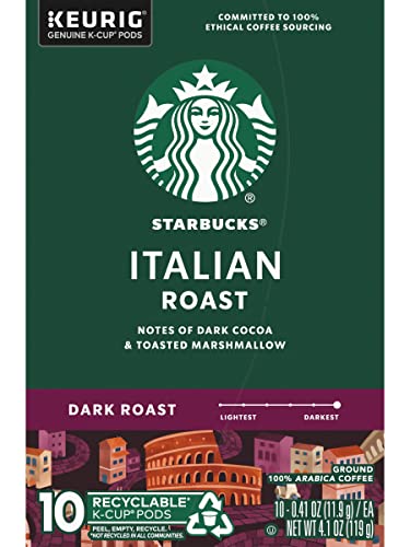 Starbucks Coffee K-Cup Pods, Italian Roast Coffee, Dark Roast, 100% Ground Arabica Coffee, Keurig Genuine K-Cup Pods, 10 CT K-Cups Per Box (Pack of 2 Boxes)