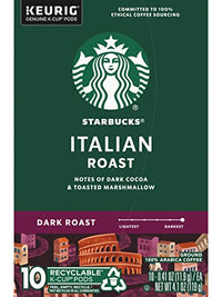 Starbucks Coffee K-Cup Pods, Italian Roast Coffee, Dark Roast, 100% Ground Arabica Coffee, Keurig Genuine K-Cup Pods, 10 CT K-Cups Per Box (Pack of 2 Boxes)