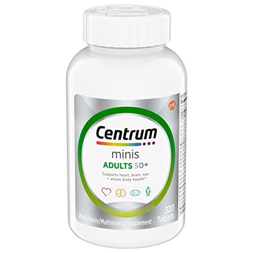 Centrum Minis Silver Multivitamin Tablet for Adults 50 Plus, Multimineral Supplement, Vitamin D3, B-Vitamins, Gluten Free, Non-GMO Ingredients, Supports Memory and Cognition in Older Adults - 320 Ct