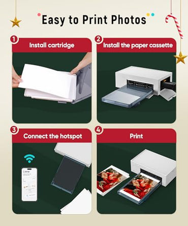 Liene 4x6'' Photo Printer, Phone Printer 100 Sheets, Full-Color Photo, Portable Instant Photo Printer for iPhone Android, Thermal Dye Sublimation, Wi-Fi Picture Printer 100 Papers & 3 Cartridges