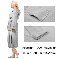 Hooded Sherpa Robe Long Plush Fuzzy Bathrobe for Women with Hood Sherpa Lined Grey