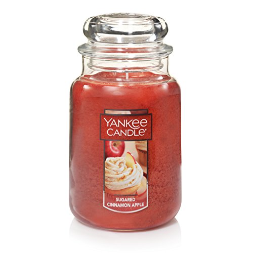 Yankee Candle Sugared Cinnamon Apple Scented, Classic 22oz Large Jar Single Wick Aromatherapy Candle, Over 110 Hours of Burn Time, Apothecary Jar Fall Candle, Autumn Candle Scented for Home