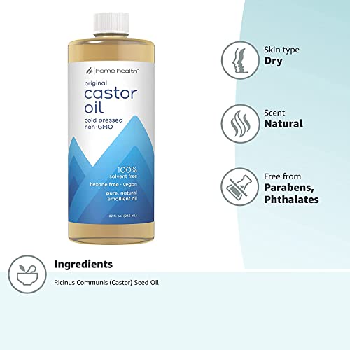 Home Health Castor Oil - 32 fl oz, Pack of 2 - Conditioning Oil for Body, Skin & Brows - Non-GMO, USDA-Certified Organic - Cold Pressed - Solvent & Hexane Free