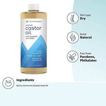 Home Health Castor Oil - 32 fl oz, Pack of 2 - Conditioning Oil for Body, Skin & Brows - Non-GMO, USDA-Certified Organic - Cold Pressed - Solvent & Hexane Free