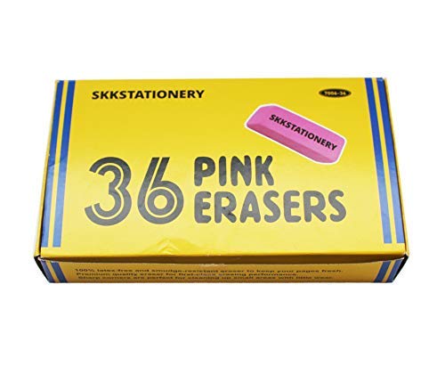 Large Pink Earsers Set of 36, Pink Bevel Erasers, Rubber Erasers, Bulk Pencil Erasers for School Supplies, Art, and Office Teachers Kids Classroom Home Use