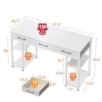 ODK Office Small Computer Desk: Home Table with Fabric Drawers & Storage Shelves, Modern Writing Desk, White, 48"x16"