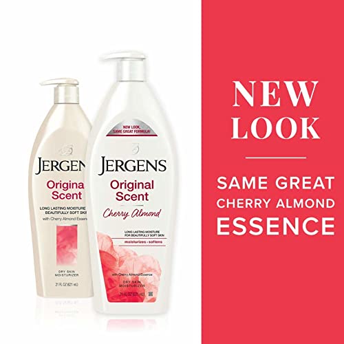 Jergens Original Scent Body Lotion, Dry Skin Moisturizer with HYDRALUCENCE blend and Cherry Almond Essence, for Long Lasting Skin Hydration, 21 Ounce (3 Pack)