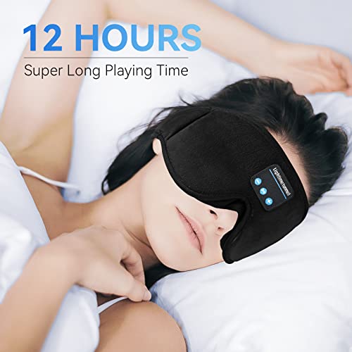 Sleep Headphones, Bluetooth 5.0 Wireless 3D Eye Mask, Lightimetunnel Washable Sleeping Headphones for Side Sleepers With Adjustable Ultra Thin Stereo Speakers Microphone Hands Free for Insomnia Travel