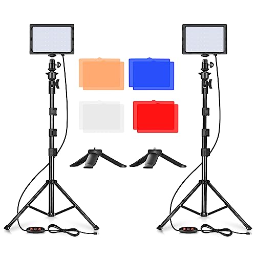 Emart Led Photo Fill Light Dimmable 5600k & Color Filter with 51inch Adjustable Stand, Portable Studio Lights for Photoshoot, Photography Video Lighting for Video Recording Streaming Filming