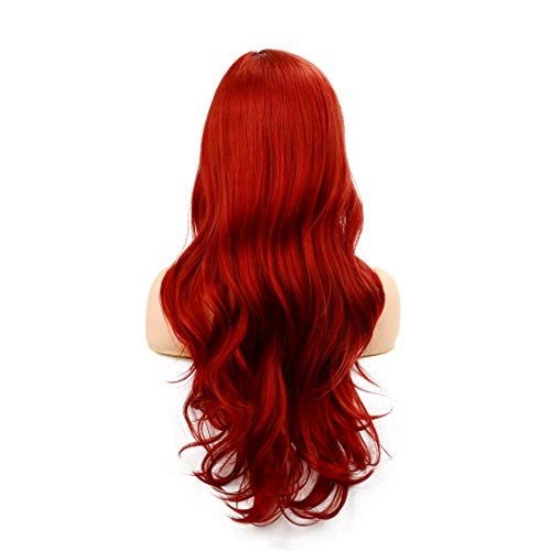 Baruisi Long Curly Wavy Red Wigs for Women Side Part Natural Looking Cosplay Synthetic Fiber Wig Heat Resistant Replacement Wig