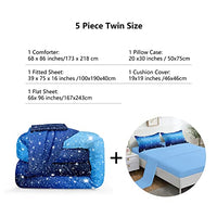 ROWADALO 5 Pieces Blue Gradient Glitter Sparkles Comforter Set Twin Size Galaxy Starry Sky Bedding Sets 5 Pcs Bed In A Bag for Kids Teen Girls Ultra Soft All-Season Girls Comforter Set,DJT-GB5002-Twin