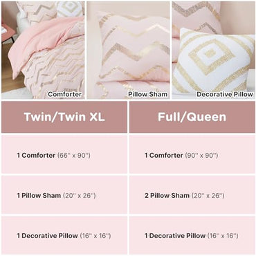 Codi Twin Comforter Set for Girls - Cute Pink Bedding Sets for Twin Size Bed - 3 Piece Set for Teen Girl - Includes 1 Rose Gold Comforter, 1 Decorative Pillow, 2 Pillow Cases - All Seasons Warm