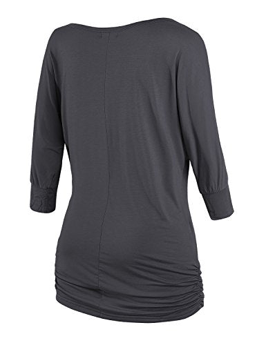 Match Women's 3/4 Sleeve Drape Top with Side Shirring (140 Gray,Large)