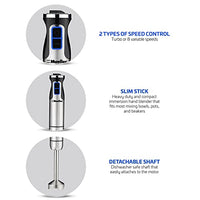 MuellerLiving Hand Blender, Immersion Blender, Hand Mixer with Attachments: Stainless Steel Blade, Whisk, Milk Frother