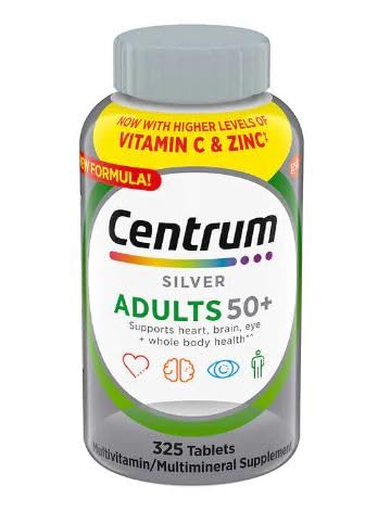 Centrum Silver Adults 50 Plus, Multivitamin/Multimineral Supplement, Vitamin D3, B-Vitamins, Gluten Free, Non-GMO Ingredients, Supports Memory- 325 Tablets