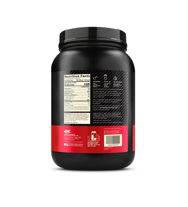 Optimum Nutrition Gold Standard 100% Whey Protein Powder, Chocolate Hazelnut, 2 Pound (Pack of 1)