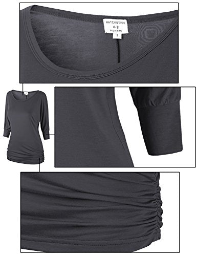 Match Women's 3/4 Sleeve Drape Top with Side Shirring (140 Gray,Large)