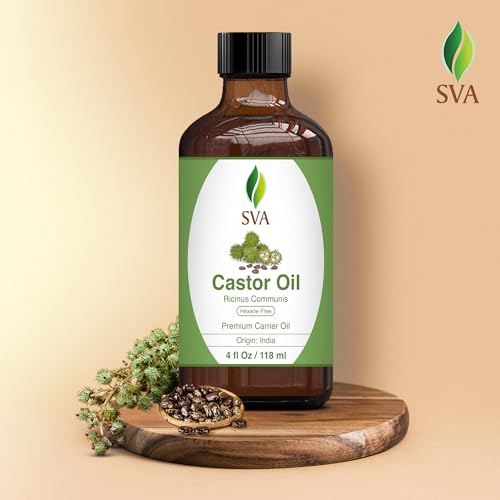 SVA Castor Oil 4 Oz (118 ML) with Dropper, 100% Pure, Therapeutic Grade | Cold Pressed, Hexane Free - Hair Growth, Eyelashes, Eyebrows, Skin & Body Massage.