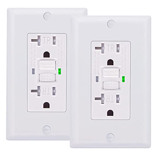 2 Pack - BRILLTECH GFCI Outlet 20Amp, UL Listed, Self-Test, Tamper Resistant Receptacle with LED Indicator, Decorator Wallplate and Screws Included, White