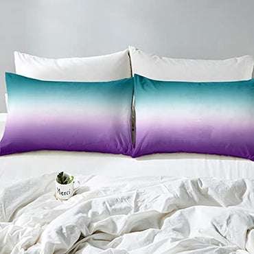 Erosebridal Ombre Comforter Set Green Purple Teal Bedding Set Twin Size Colorful Gradient Down Comforter Modern Abstract Quilt Duvet Insert Soft Warm Lightweight 1Comforter with 1 Pillow Case