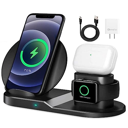5 Core Wireless Charger, 3 in 1 Qi Wireless Charging Station 10W / 15W, Fast Wireless Charging Pad, Travel Charger for Multiple Devices for Qi Phones, Android, Galaxy S- Series, Watch, Earbuds