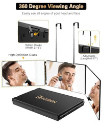JUSRON 3 Way Mirror for Self Hair Cutting, 360 Trifold Barber Mirrors 3 Sided Makeup Mirror to See Back of Head, Used for Hair Coloring, Braiding, Good Gifts for Men Women (Without LED)