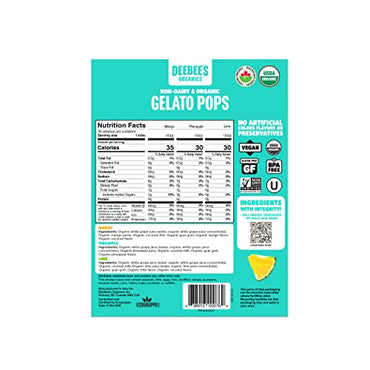 DeeBee's Organics Non-Dairy Gelato Pops, Creamy Freezer Pops made with Coconut Milk, No Refined Sugar, No Artificial Flavors or Colors (Pack of 20)