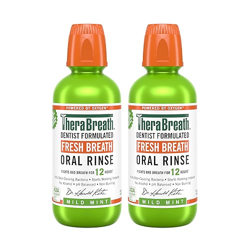 TheraBreath Fresh Breath Mouthwash, Mild Mint Flavor, Alcohol-Free, 16 Fl Oz (2-Pack)