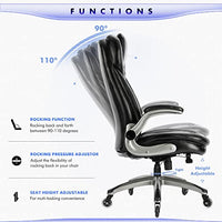 COLAMY Office Chair-Ergonomic Computer Desk Chair with Thick Seat for Comfort, High Back Executive Chair with Padded Flip-up Arms, Stylish Leather Chair with Upgraded Caster for Swivel (Black, 300lbs)