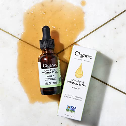 Cliganic 100% Pure Vitamin E Oil for Skin, Hair & Face - 60,000 IU, Non-GMO Verified | Natural D-Alpha Tocopherol