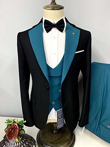 Men's Suits Slim Fit 3 Pieces Notch Lapel Formal Groomsmen Tuxedos for Wedding (Blazer+Vest+Pant)(Brown,42)