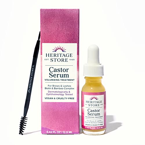 Heritage Store Castor Serum Volumizing Treatment for Fuller, Longer Looking Lashes & Bold Brows, With Organic Castor Oil, Black Castor Oil, Biotin & Our Keratin Supporting Hair Complex, Vegan, 0.42 oz