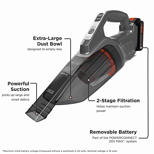BLACK+DECKER dustbuster 20V MAX* POWERCONNECT Cordless Handheld Vacuum (BCHV001C1), Gray