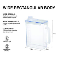 LocknLock Aqua Fridge Door Water Jug with Handle BPA Free Plastic Pitcher with Screw Top Lid Perfect for Making Teas and Juices, 1 Gallon, Clear