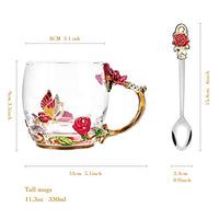 OEAGO Gifts for Mom Women Mothers Day Glass Coffee Enamels Mug Best Birthday Butterfly Rose Gifts for Her from Daughter Son Lead-Free Valentines Day Christmas Red Tea Cup with Spoon Set