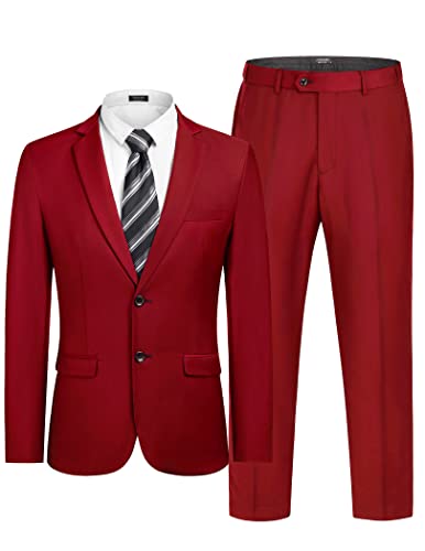 COOFANDY Men's 2 Piece Suits Slim Fit 2 Button Dress Suits Tuxedo Jacket Blazer Suit for Wedding Dinner Prom Red