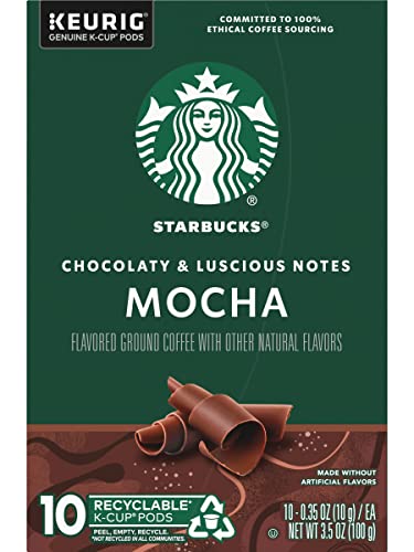 Starbucks Flavored Ground Coffee K-Cup Pods, Mocha, Flavored Coffee with Other Natural Flavors, Recyclable K-Cup Pods, 10 K-Cup Pods/Box (Pack of 2 Boxes)