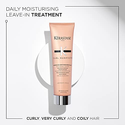 KERASTASE Curl Manifesto Crème de Jour Fondamentale Hair Cream | Leave In Treatment & Heat Protectant | Controls Frizz & Enhances Curls | For All Curly Hair Types & Textures | 5.1 Fl Oz