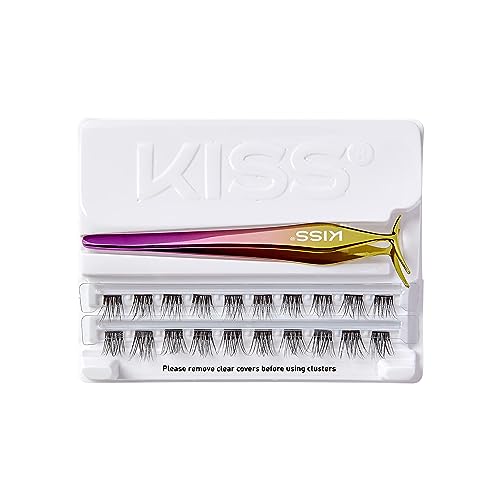 imPRESS KISS Falsies False Eyelashes, Lash Clusters, Natural', 12 mm, Includes 20 Clusters, 1 applicator, Contact Lens Friendly, Easy to Apply, Reusable Strip Lashes