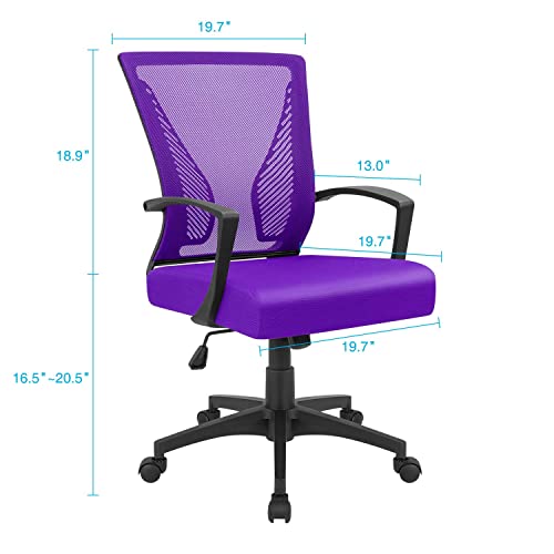 Furmax Office Chair Mid Back Swivel Lumbar Support Desk Chair, Computer Ergonomic Mesh Chair with Armrest (Purple)