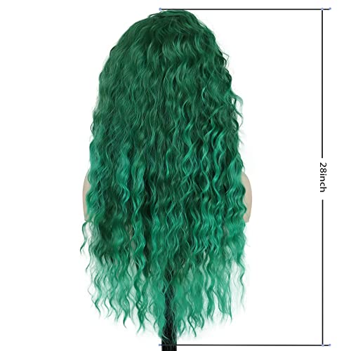 GNIMEGIL 26 Inch Long Curly Wavy Green Wig Natural Ombre Fluffy Synthetic Hair Replacement Wig with Free Part Hairline for Costume Cosplay Halloween Party Suitable for White Women