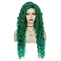 GNIMEGIL 26 Inch Long Curly Wavy Green Wig Natural Ombre Fluffy Synthetic Hair Replacement Wig with Free Part Hairline for Costume Cosplay Halloween Party Suitable for White Women