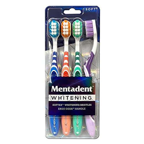 GuruNanda Mentadent Manual Toothbrush for Adults & Kids - Extra Cleaning with Soft Bristles for White Teeth Family 4 Count(Pack of 1)