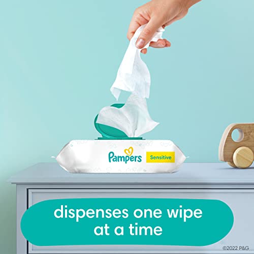 Baby Wipes, Pampers Sensitive Water Based Baby Diaper Wipes, Hypoallergenic and Unscented, 8 Pop-Top Packs with 4 Refill Packs for Dispenser Tub, 864 Total Wipes (Packaging May Vary)