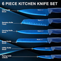 Wanbasion Blue Professional Kitchen Knife Chef Set, Stainless Steel, Dishwasher Safe with Sheathes