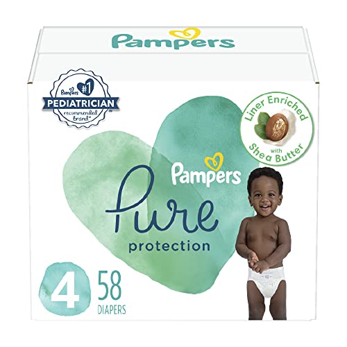 Pampers Pure Protection Diapers - Size 4, 58 Count, Hypoallergenic Premium Disposable Baby Diapers